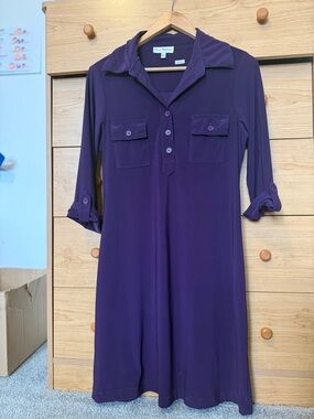 Olivia Matthews Deep Purple Collared Midi Shirt Dress